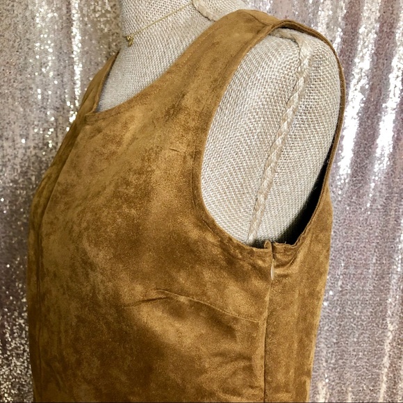 Cognac Vegan Suede Mini Shift Dress - Picture 6 of 11